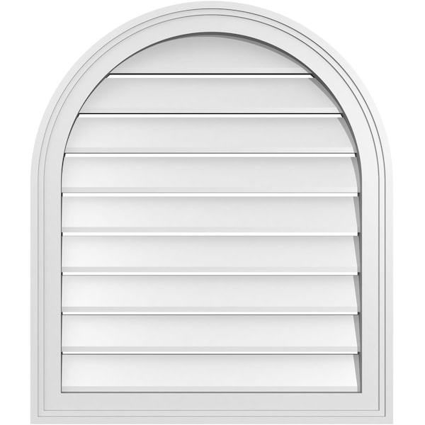 Ekena Millwork Round Top Surface Mount PVC Gable Vent: Functional, w/ 2"W x 1-1/2"P Brickmould Frame, 24"W x 28"H GVPRT24X2802SF - main